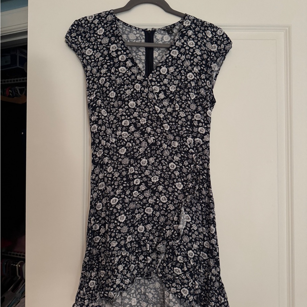 J. Crew Factory Navy Floral V-Neck Wrap-Effect Mini Dress